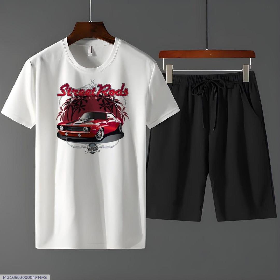 Men's Cotton Printed T-Shirt & Shorts Tracksuit - 2 Pcs Set