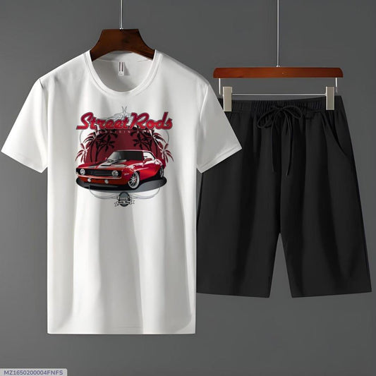 Men's Cotton Printed T-Shirt & Shorts Tracksuit - 2 Pcs Set
